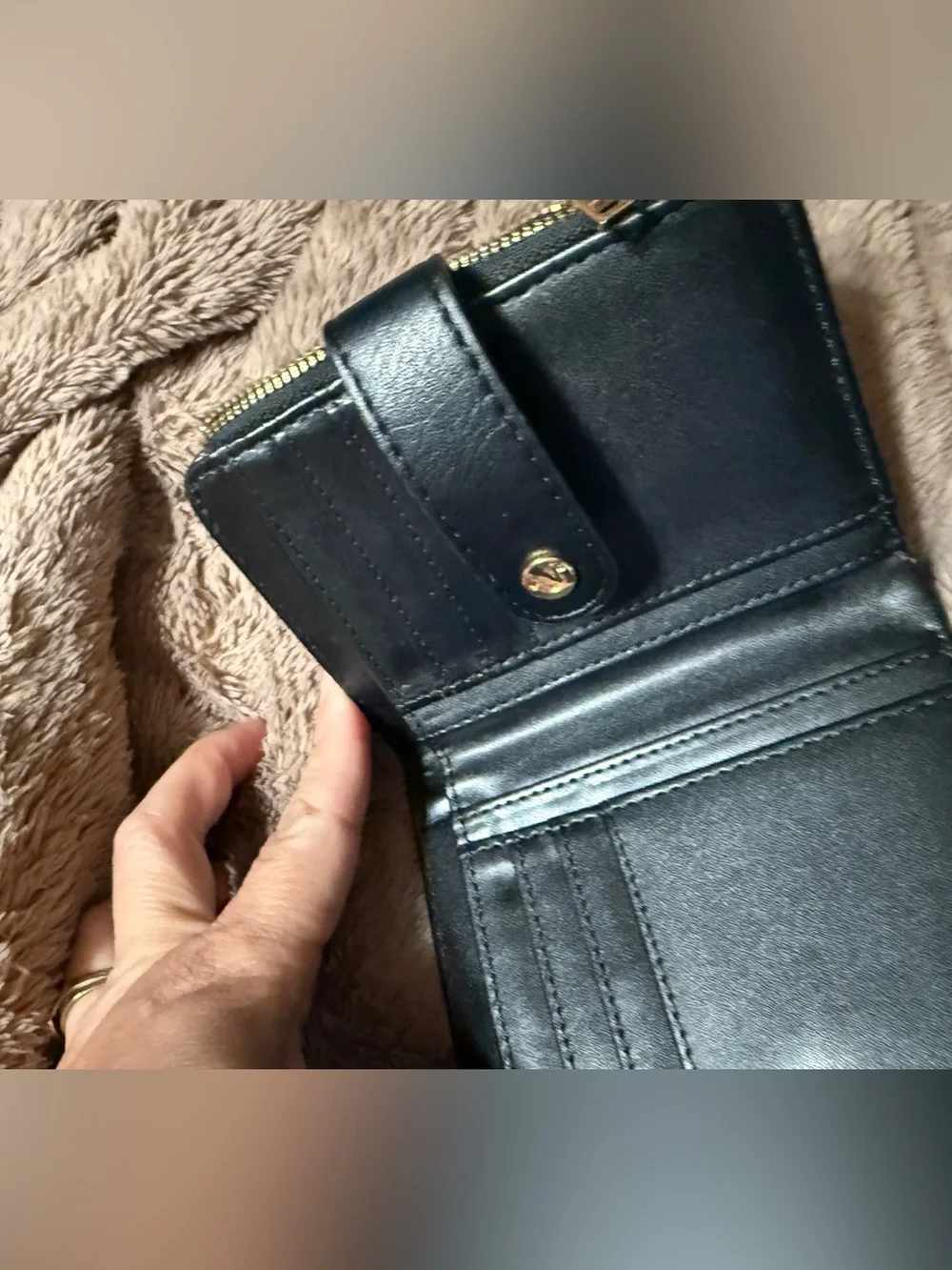 True Religion Black Leather Women's Wallet with Gold Snap